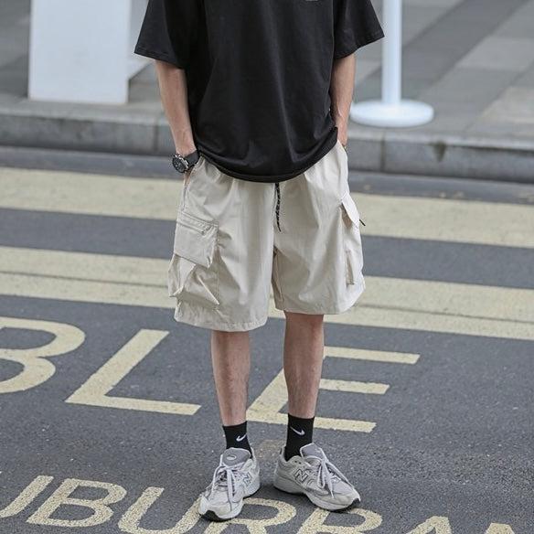 P0187 Japanese Style Functional Cargo Shorts Cityboy Loose Five-Quarter Pants