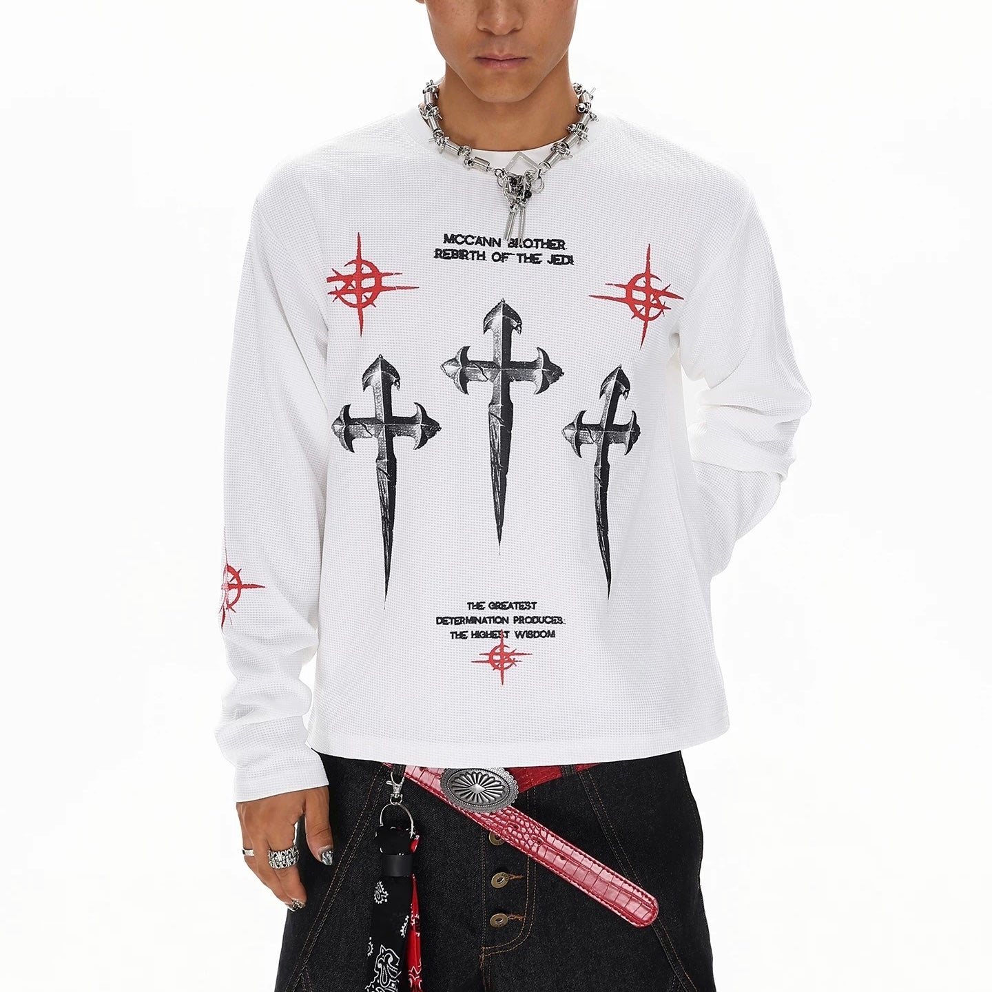 S0380 American Street Hip Hop Trendy Brand Cultural Shirt Dark Cross T-Shirt Long Sleeve
