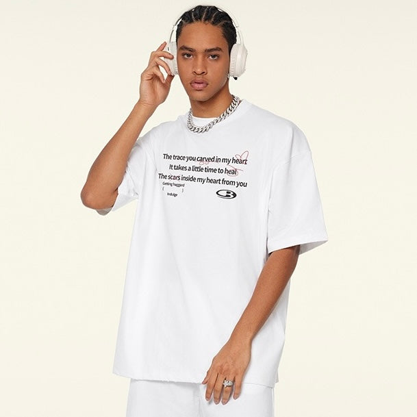 S0381 American style Sorona cool-feel loose-fitting crew neck trendy letter short-sleeved t-shirt
