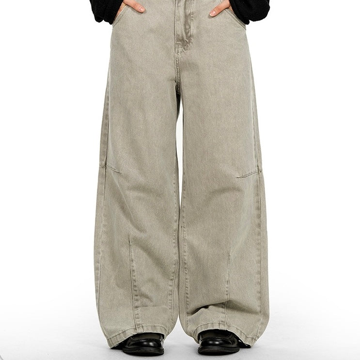 P0192 American Retro Loose-fitting Cotton Wide-Leg Gathered Pleats Cargo Pant