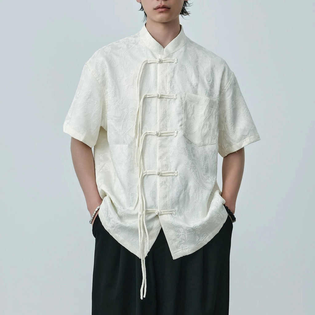 S0392 New Chinese Style Paisley Embroidered Short-Sleeve Shirt