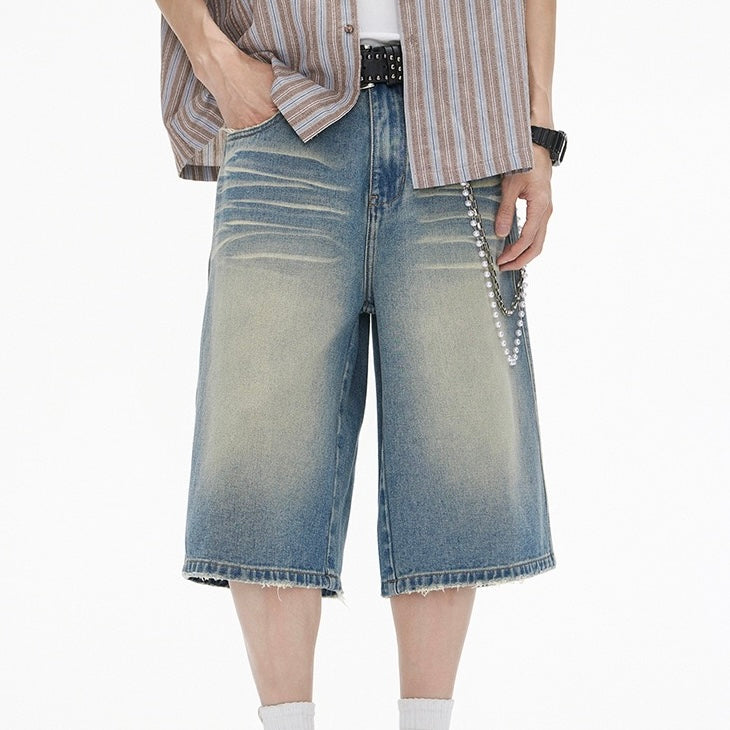 P0196 American retro washed frayed cropped cleanfit jeans