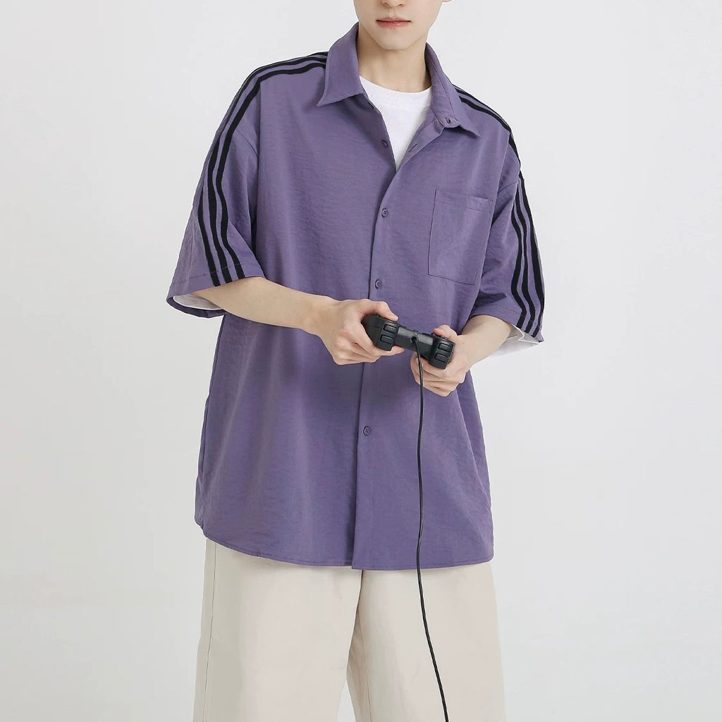 S0396 New Retro Collared Casual Oversize Short-Sleeve Shirt