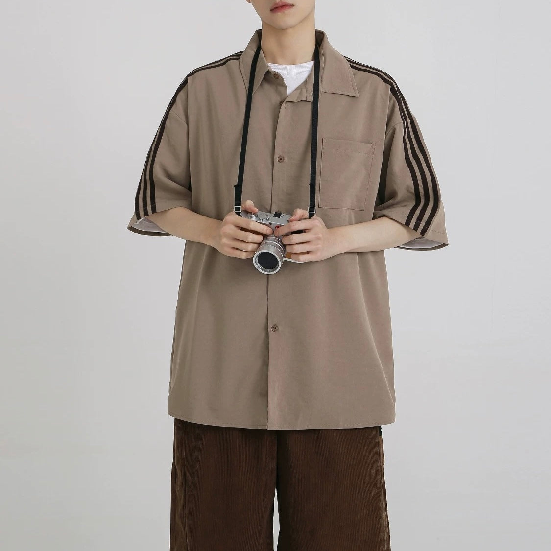 S0396 New Retro Collared Casual Oversize Short-Sleeve Shirt