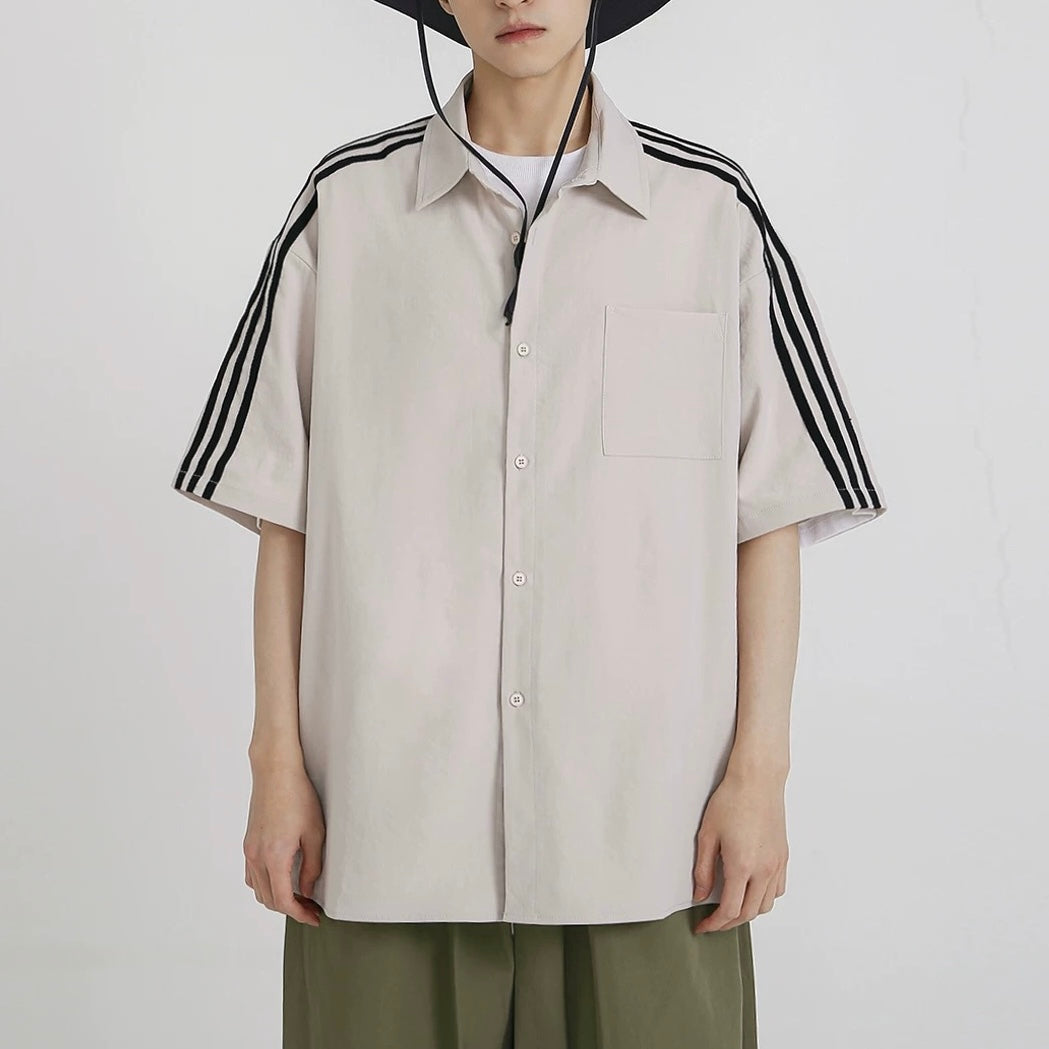 S0396 New Retro Collared Casual Oversize Short-Sleeve Shirt