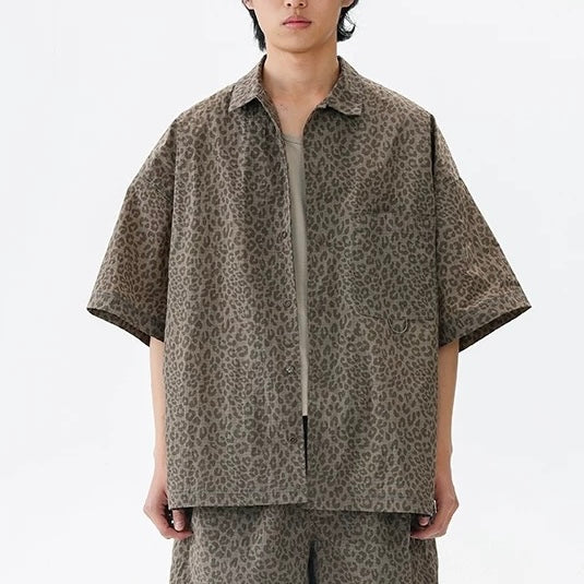 S0400 America Style Loose Fit Digital Leopard Print Short-Sleeve Shirt