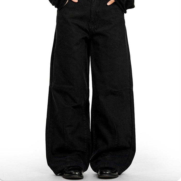 P0192 American Retro Loose-fitting Cotton Wide-Leg Gathered Pleats Cargo Pant