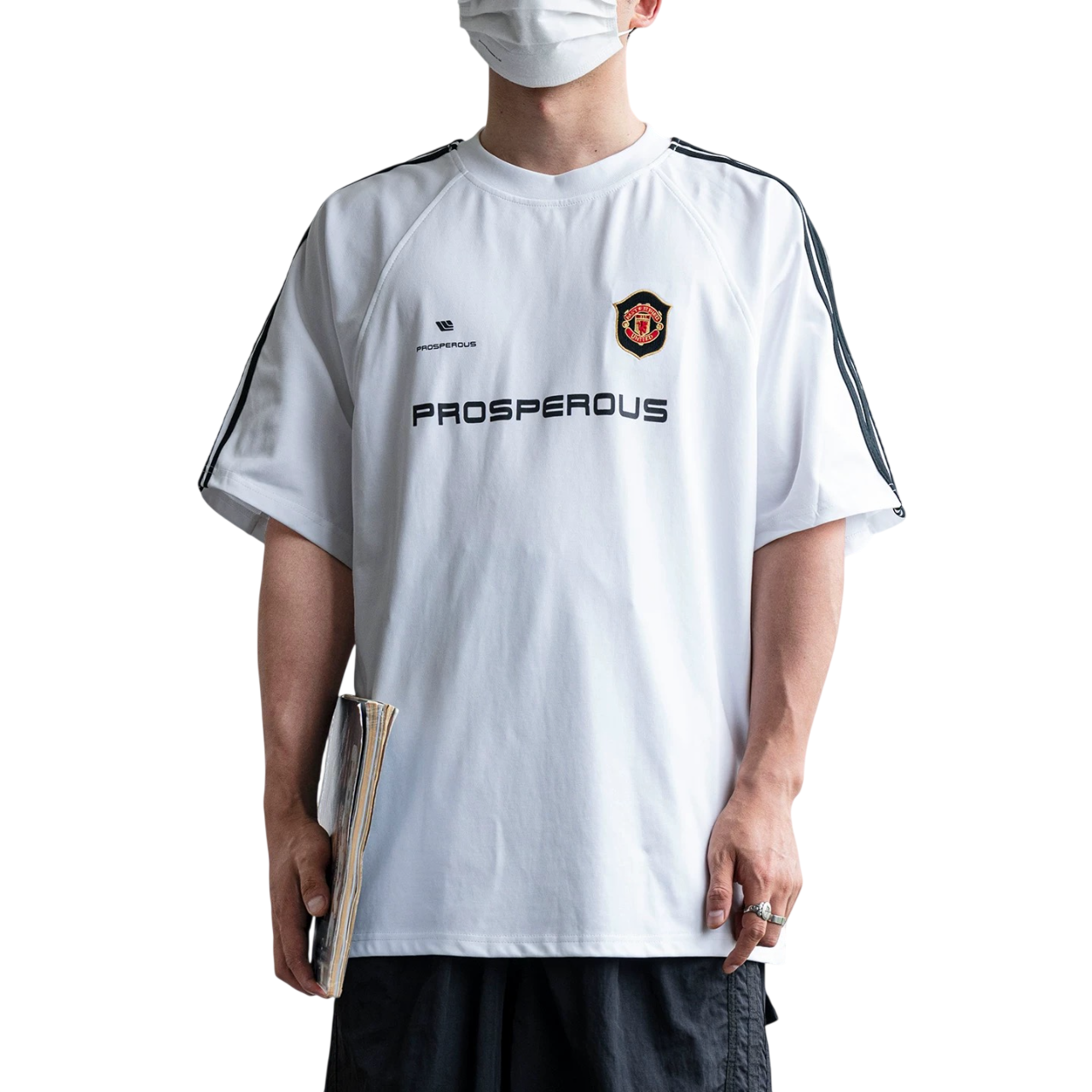 S0387 American-style loose-fitting patchwork T-shirt Available: Black | White | Grey | Red