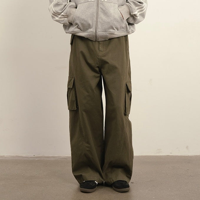 P0195 American Retro Washed Oversized Multi-Pocket Casual Cargo Pants