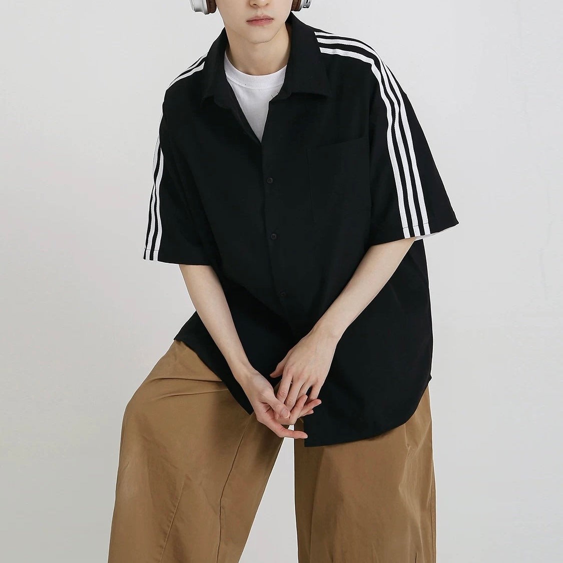 S0396 New Retro Collared Casual Oversize Short-Sleeve Shirt