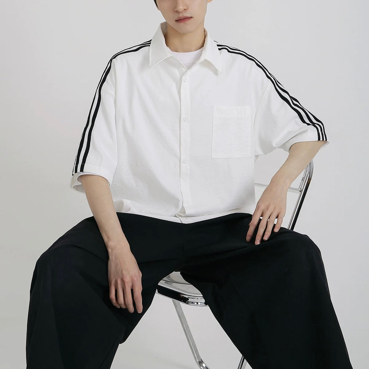 S0396 New Retro Collared Casual Oversize Short-Sleeve Shirt