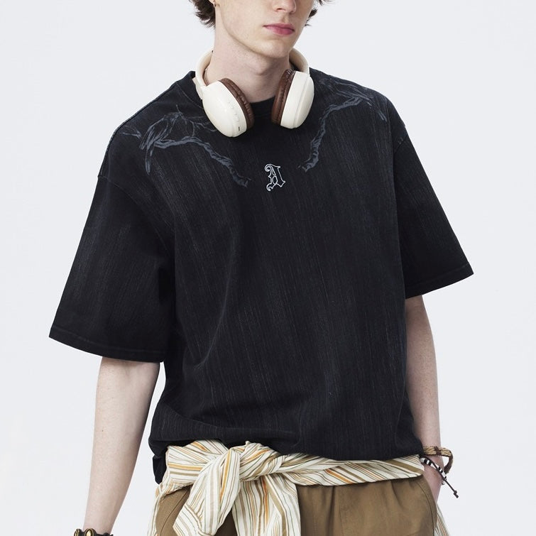 S0397 American Retro Distressed Short-Sleeve T-Shirt