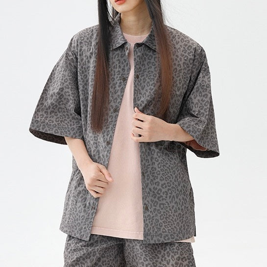 S0400 America Style Loose Fit Digital Leopard Print Short-Sleeve Shirt
