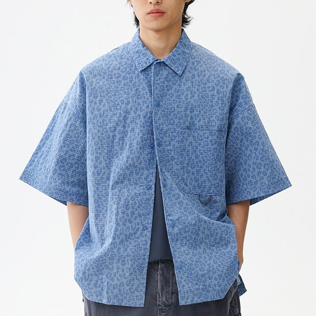 S0400 America Style Loose Fit Digital Leopard Print Short-Sleeve Shirt