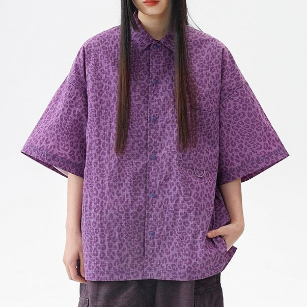 S0400 America Style Loose Fit Digital Leopard Print Short-Sleeve Shirt