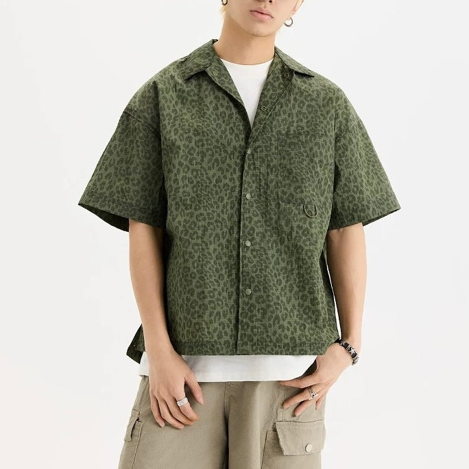 S0400 America Style Loose Fit Digital Leopard Print Short-Sleeve Shirt
