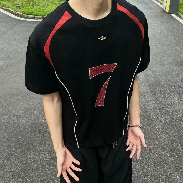 S0403 American retro letter print color-blocked short-sleeved T-shirt