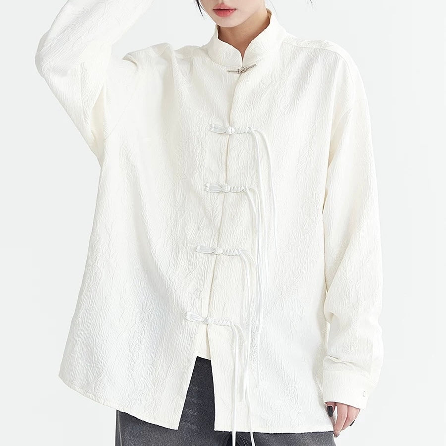 S0402 New Chinese Style High-End Jacquard Button-Down Shirt