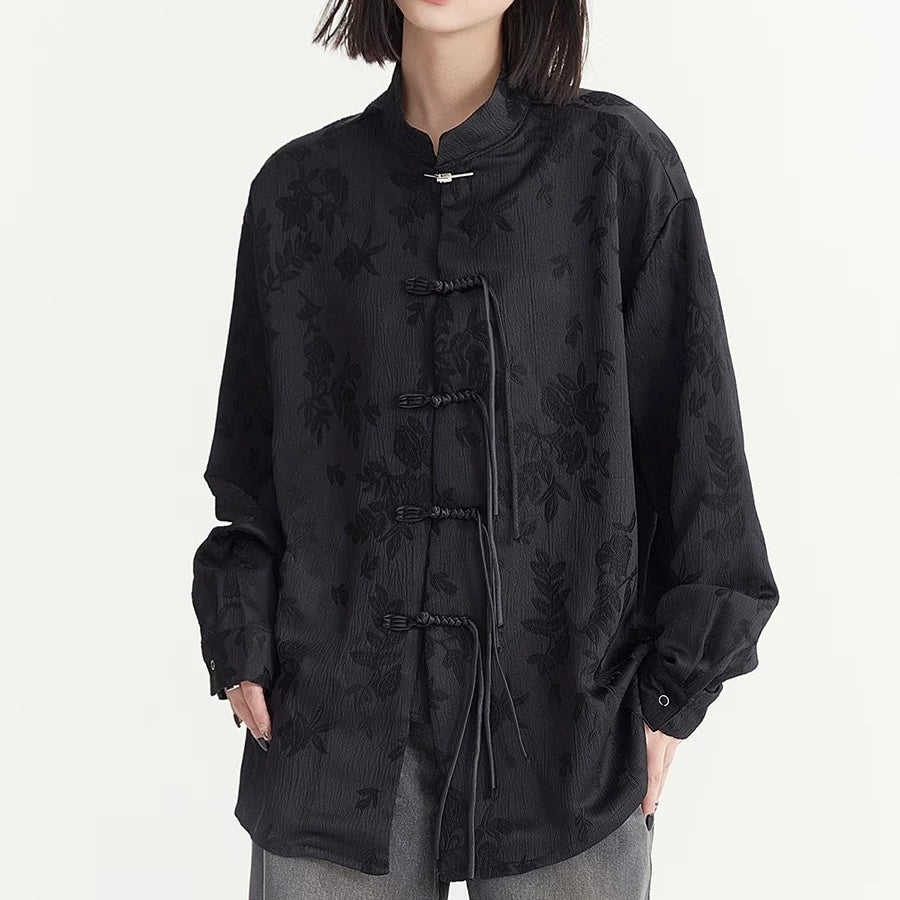 S0402 New Chinese Style High-End Jacquard Button-Down Shirt