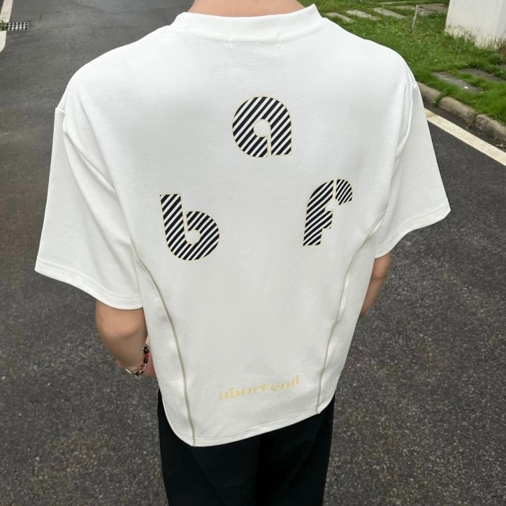 S0403 American retro letter print color-blocked short-sleeved T-shirt