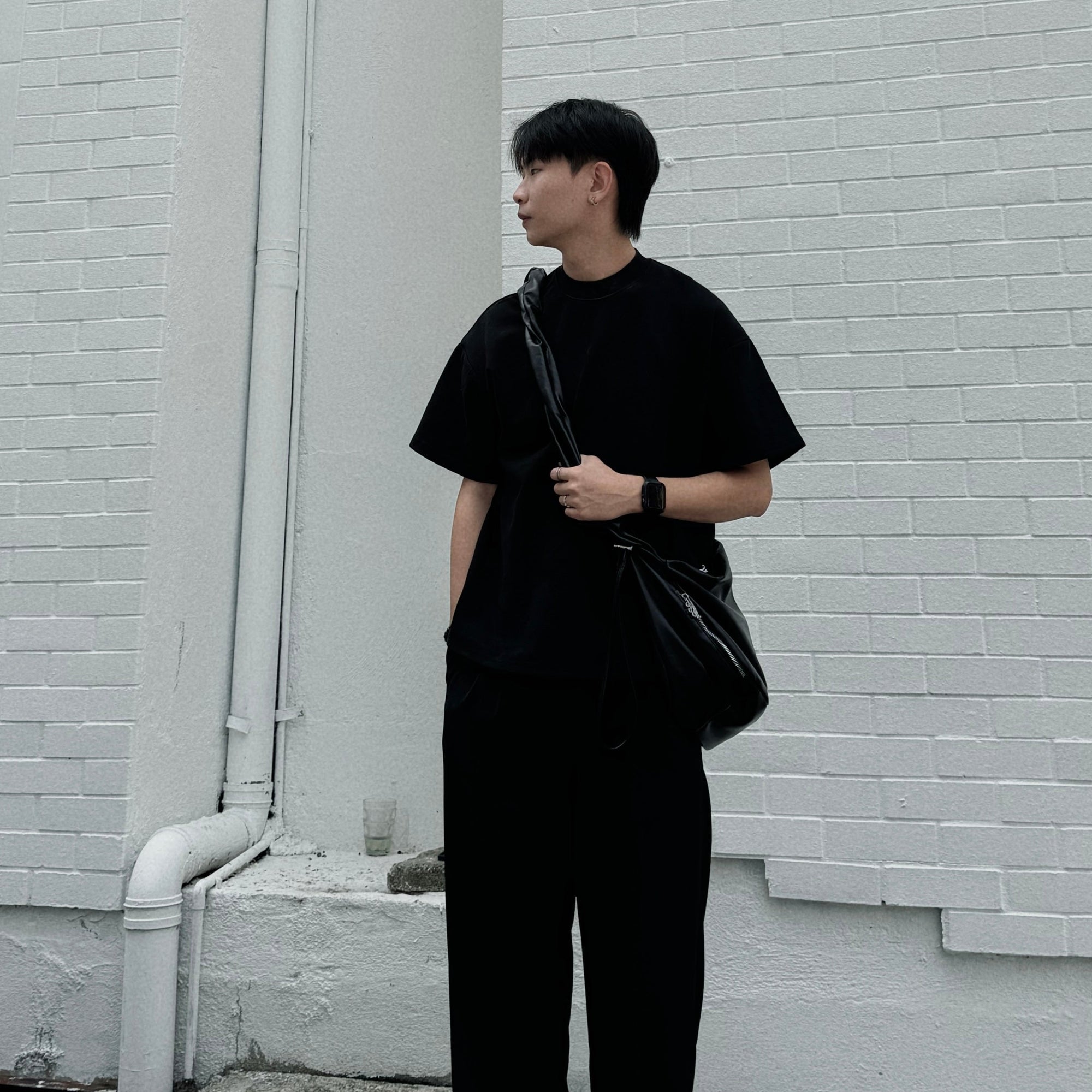 S0245 300G Korean Style Turtleneck Pure Cotton Loose Solid Color T-Shirt