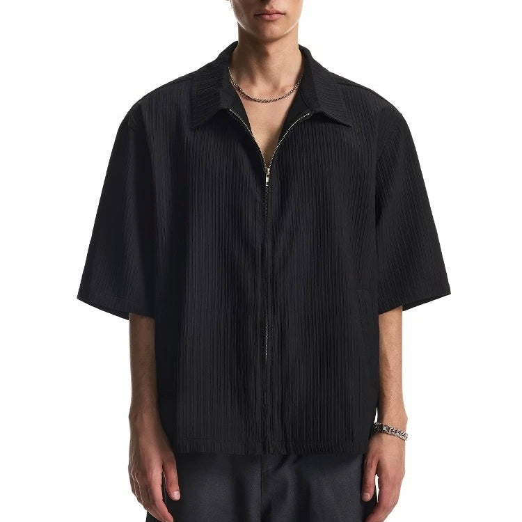 S0408 American-style textured fabric boxy short-sleeved shirt