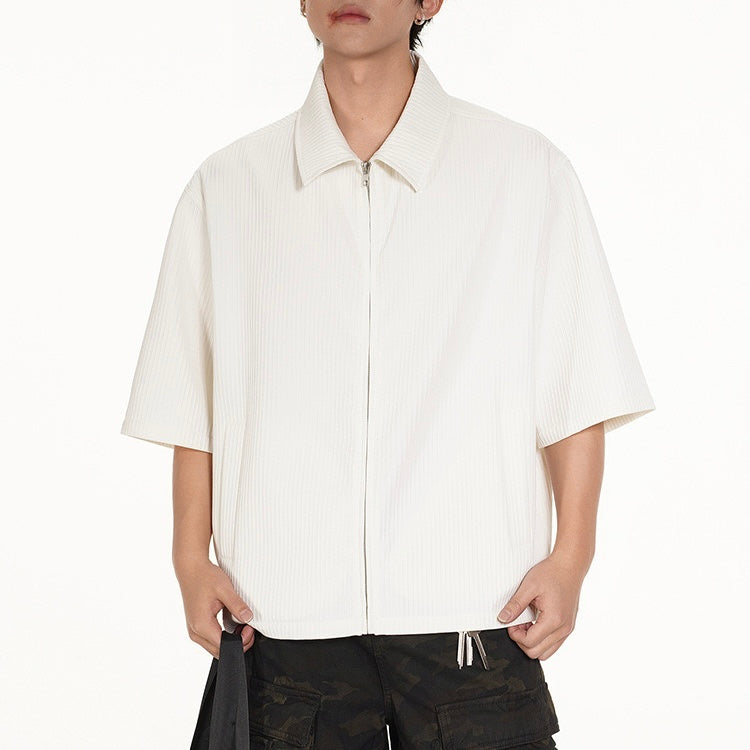 S0408 American-style textured fabric boxy short-sleeved shirt
