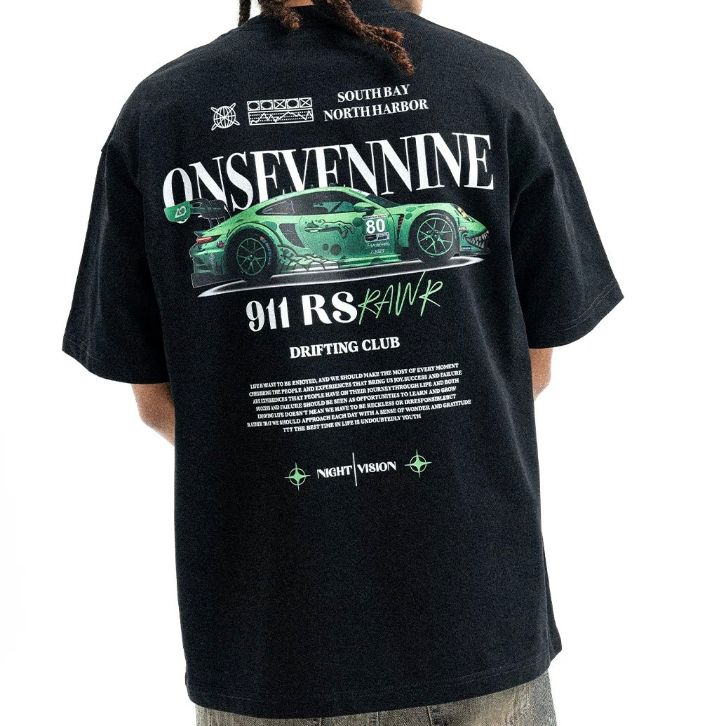 S0413 American Retro Sports Car Print Pure Cotton Loose Short-Sleeve T-Shirt