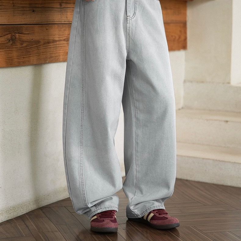 P0205 American vintage distressed washed and patchwork design jeans