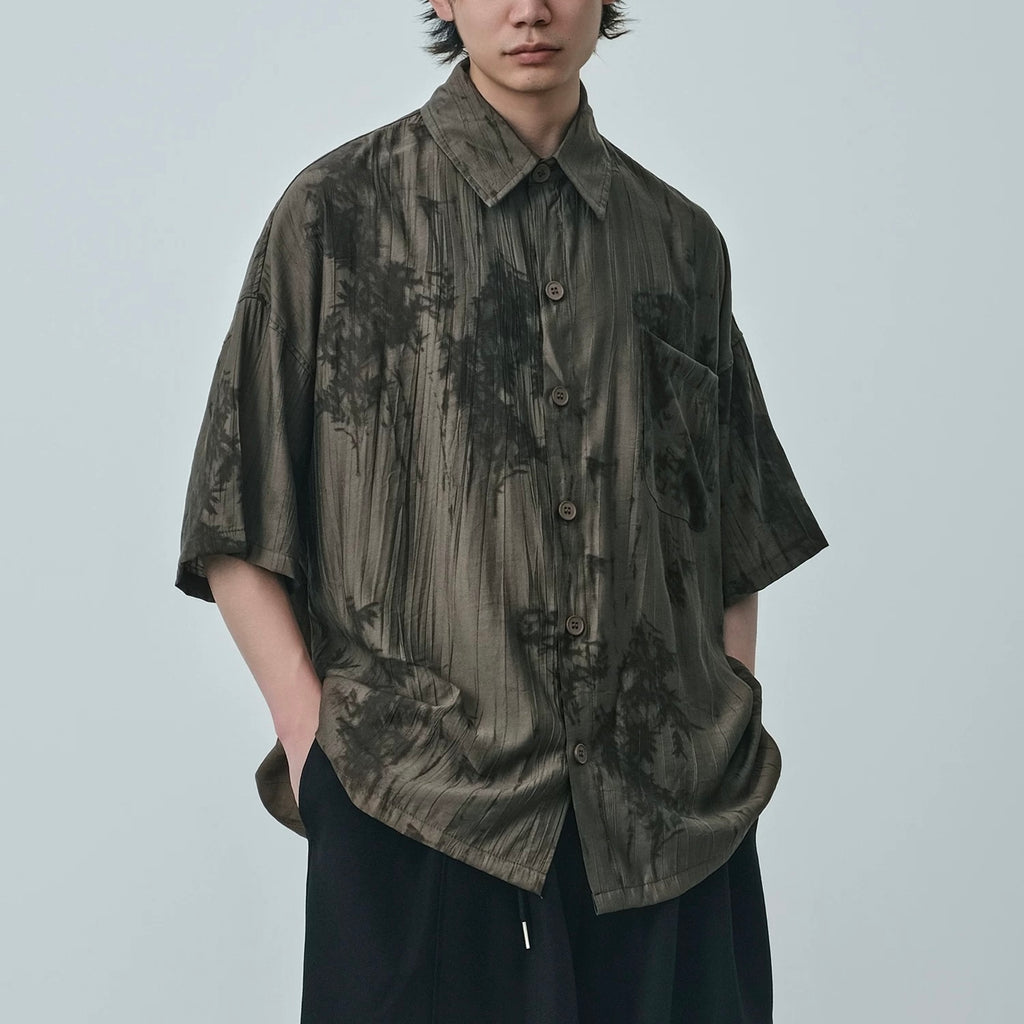 S0412 New Chinese Retro Ink Painting Design Niche Trendy Brand Loose Short-Sleeve Shirts