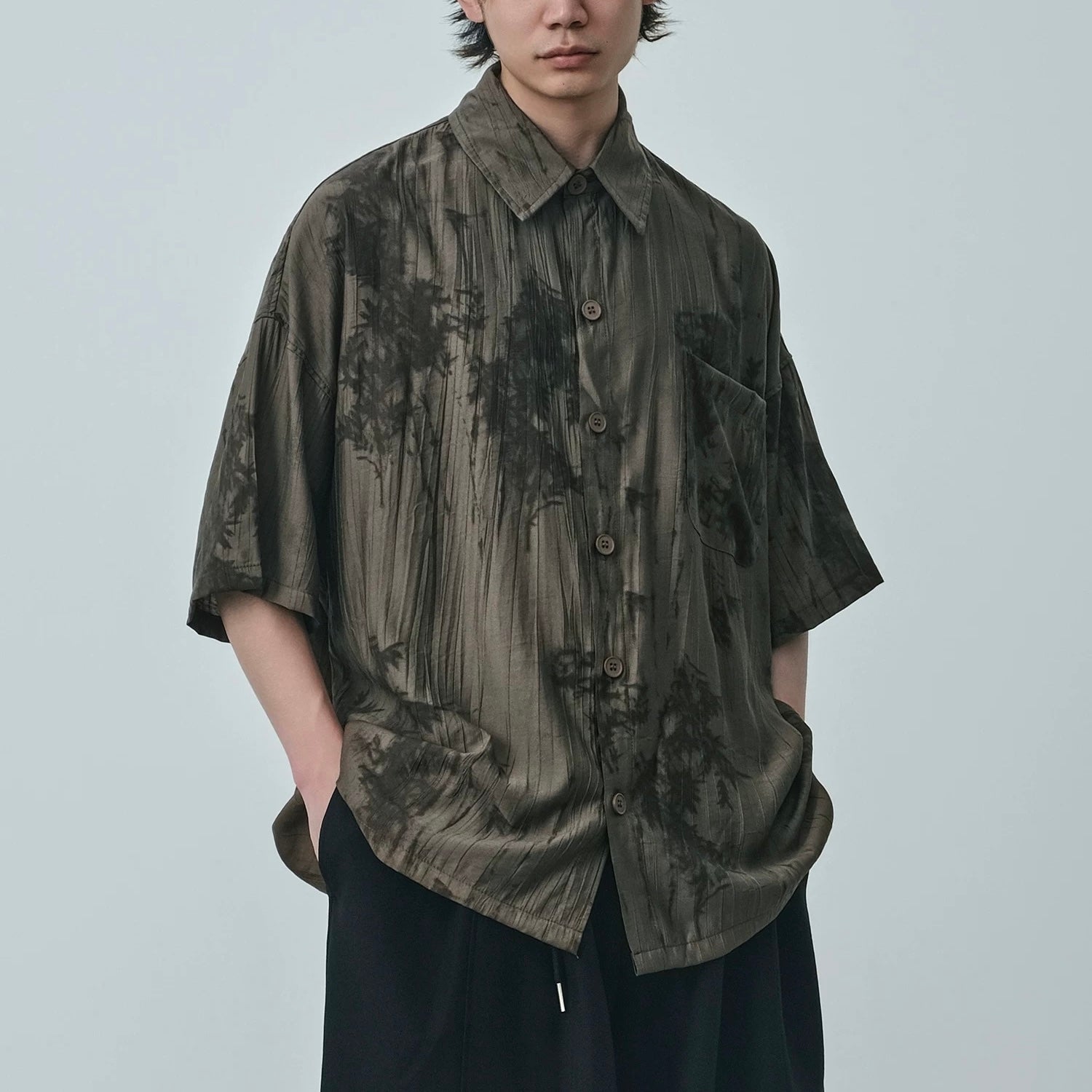 S0412 New Chinese Retro Ink Painting Design Niche Trendy Brand Loose Short-Sleeve Shirts