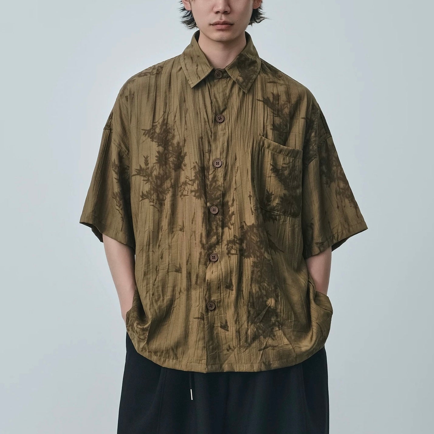 S0412 New Chinese Retro Ink Painting Design Niche Trendy Brand Loose Short-Sleeve Shirts