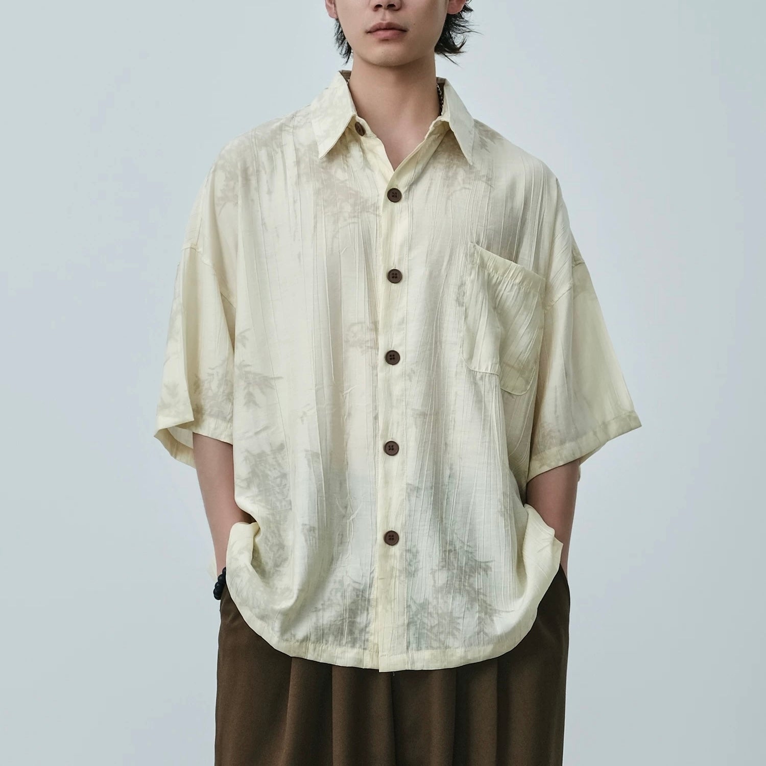 S0412 New Chinese Retro Ink Painting Design Niche Trendy Brand Loose Short-Sleeve Shirts