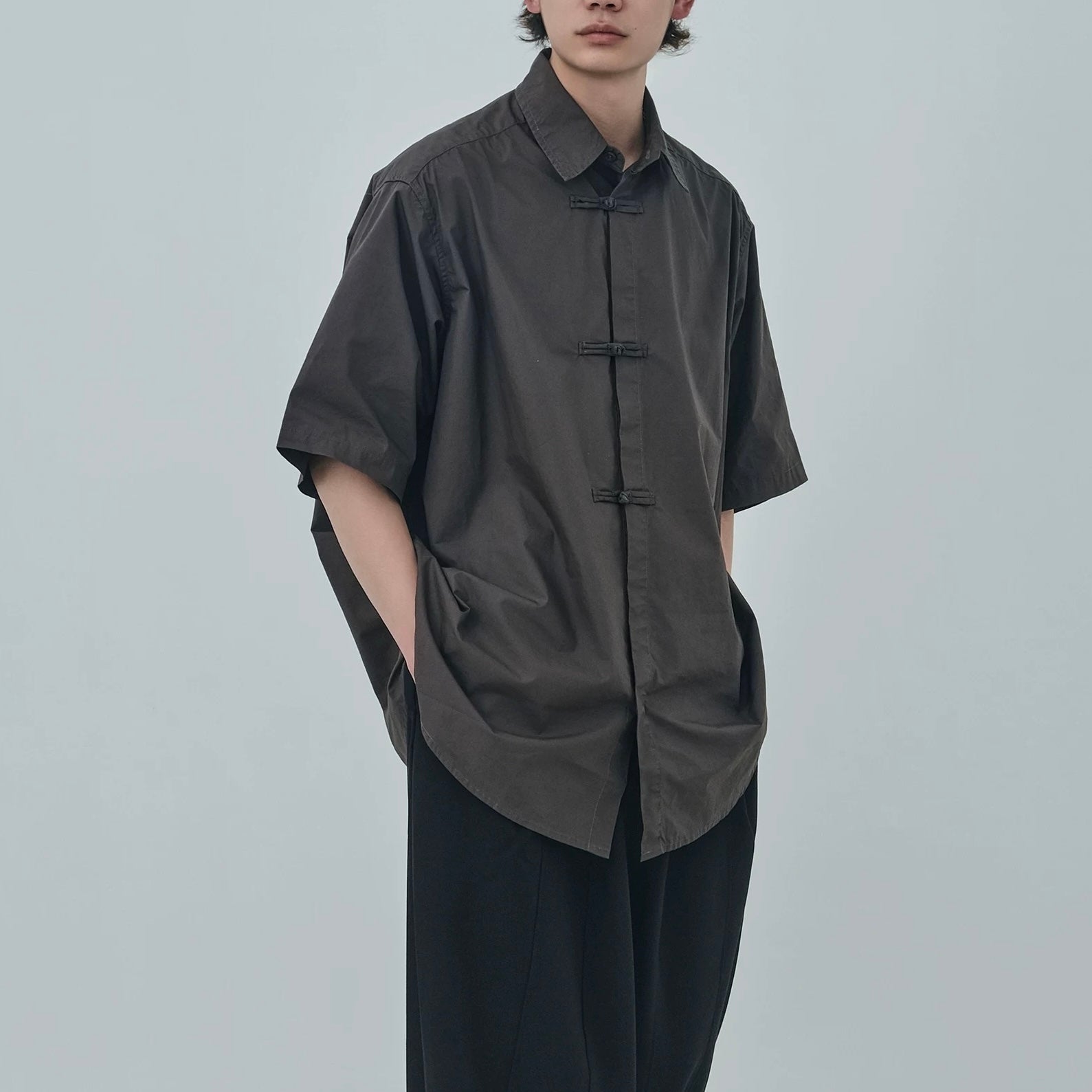 S0416 New Chinese Style Retro Style Button-Down Short-Sleeve Shirt