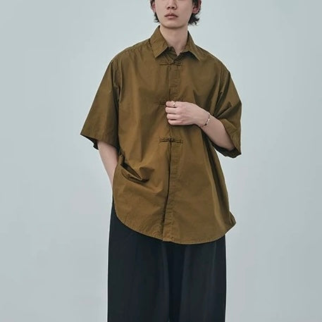 S0416 New Chinese Style Retro Style Button-Down Short-Sleeve Shirt