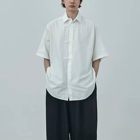 S0416 New Chinese Style Retro Style Button-Down Short-Sleeve Shirt