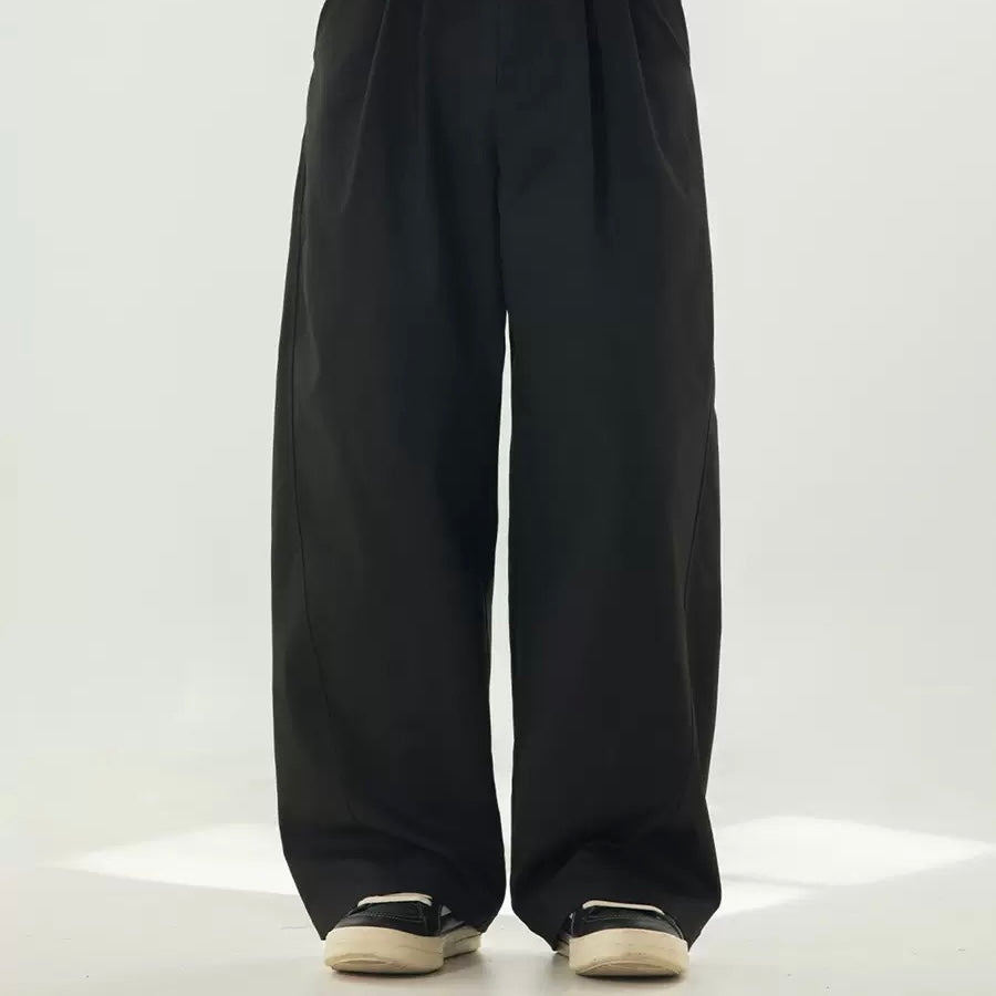 P0208 AAmerican-style segmented pleated textured loose straight-leg trousers