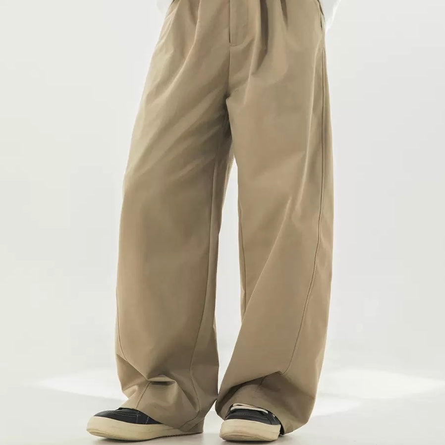P0208 AAmerican-style segmented pleated textured loose straight-leg trousers