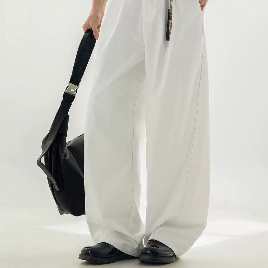 P0208 AAmerican-style segmented pleated textured loose straight-leg trousers