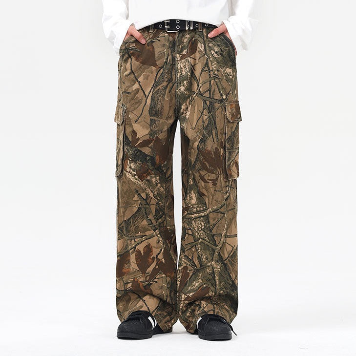 P0211 American retro loose-fitting tree branch camouflage cargo pants