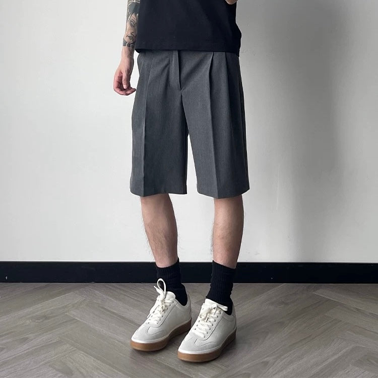 P0209 Japanese retro minimalist silhouette high-end double-pleated trousers shorts