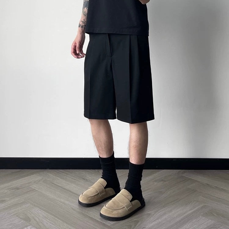 P0209 Japanese retro minimalist silhouette high-end double-pleated trousers shorts