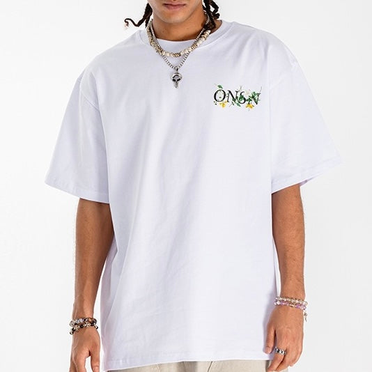 S0421 American retro streetwear floral print T-shirt