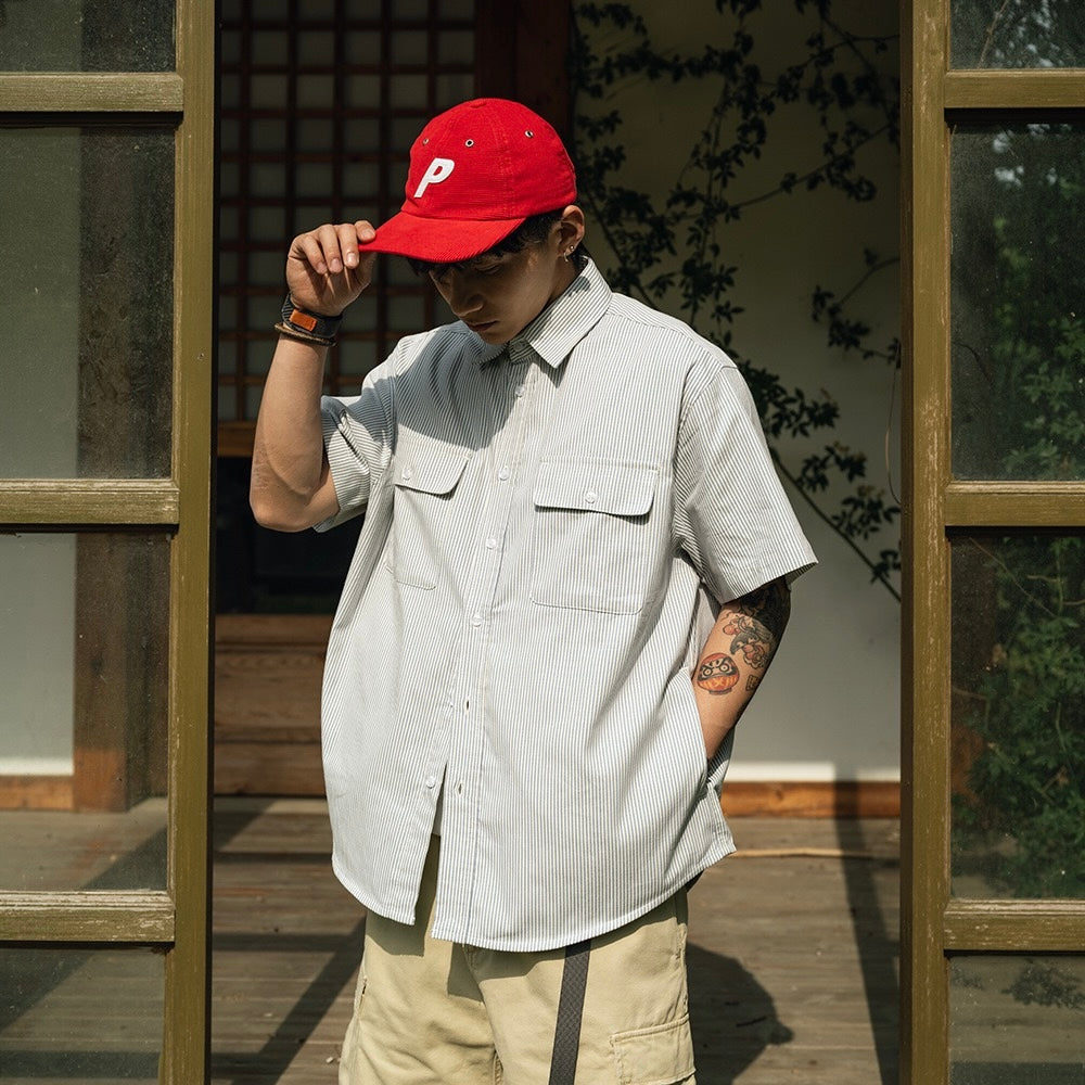 S0422 Japanese-style DuPont Sorona bubble fabric cool quick-drying loose-fitting short-sleeved five-point shirt