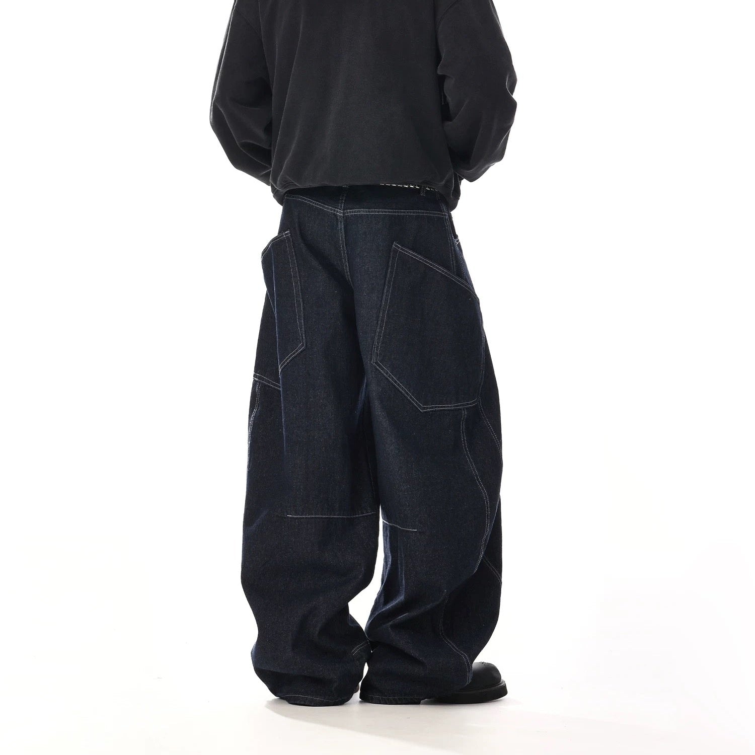 P0214 American retro street style wide-leg curved cutout design jeans