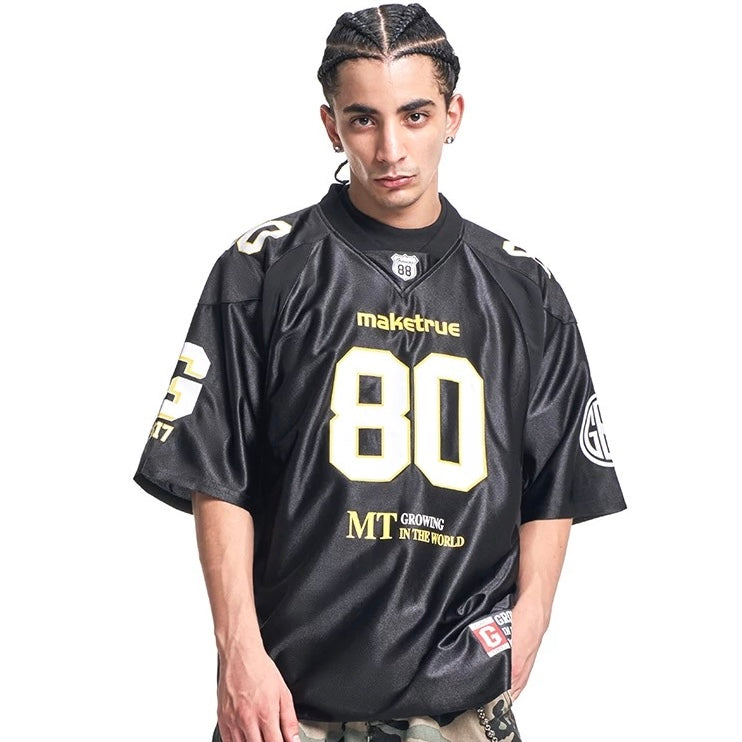 S0433 American-style loose-fitting quick-drying number 80 printed V-neck short-sleeved Jersey T-shirt