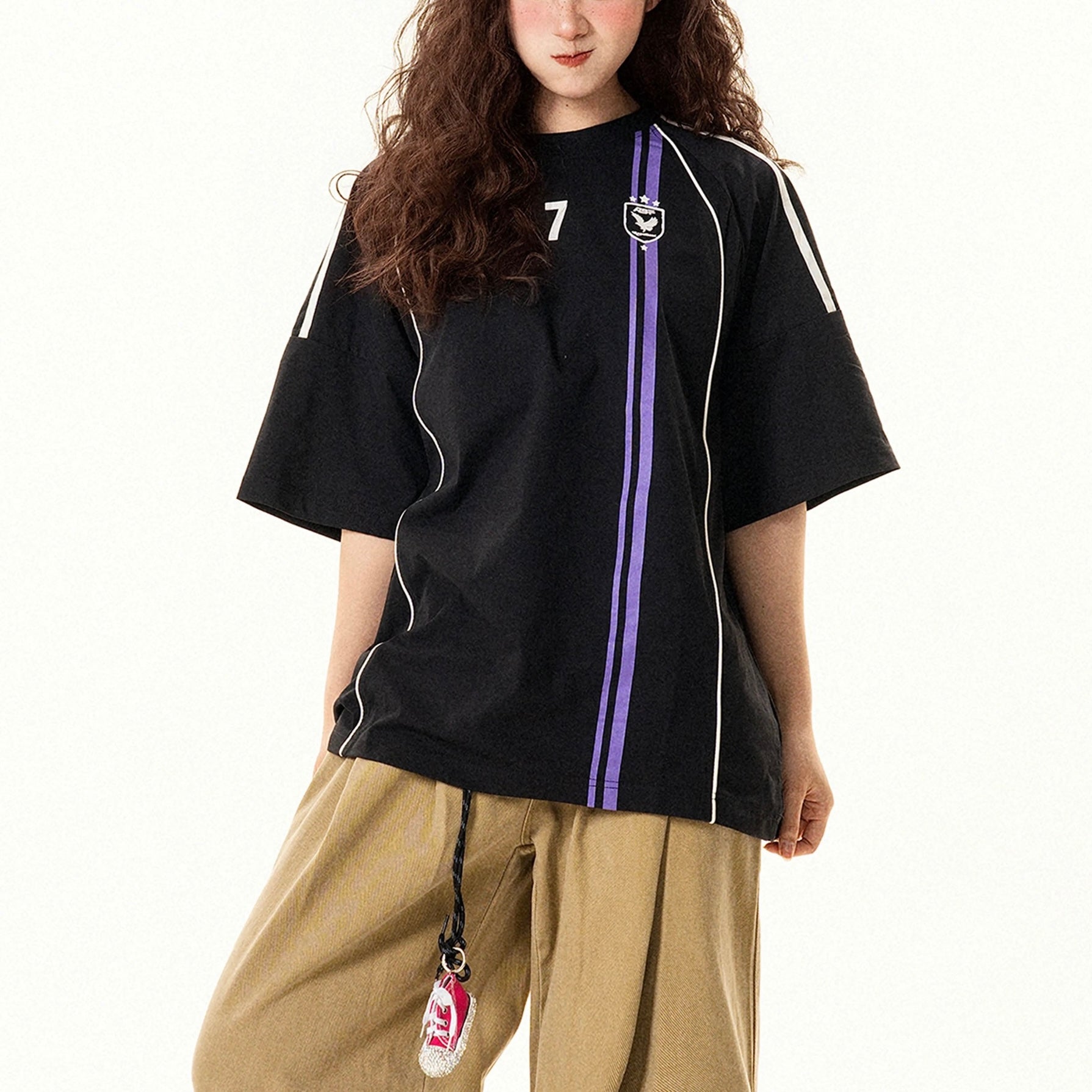 S0431 American retro letter print color-blocked short-sleeved T-shirt