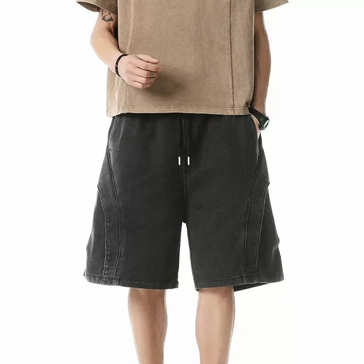 P0212 Japanese-style 3D pleated cropped short jeans