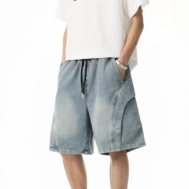 P0212 Japanese-style 3D pleated cropped short jeans