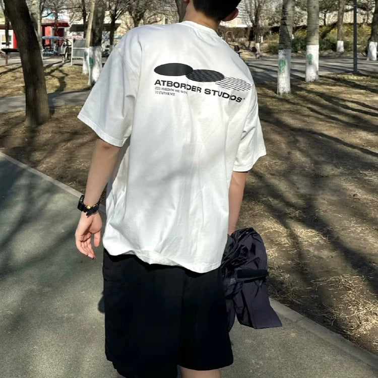 S0429 Japanese-style trendy casual loose-fitting round neck short-sleeved retro unisex printed T-shirt